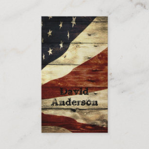 Primitive Americana Barn Wood American Flag Visitekaartje