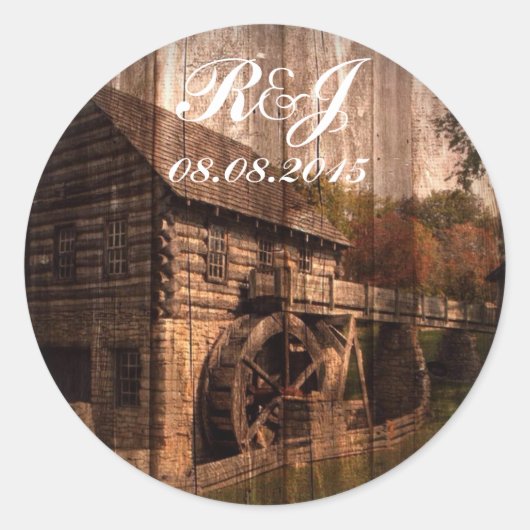 Primitive Barn Wood farmhouse bruiloft Ronde Sticker (Voorkant)