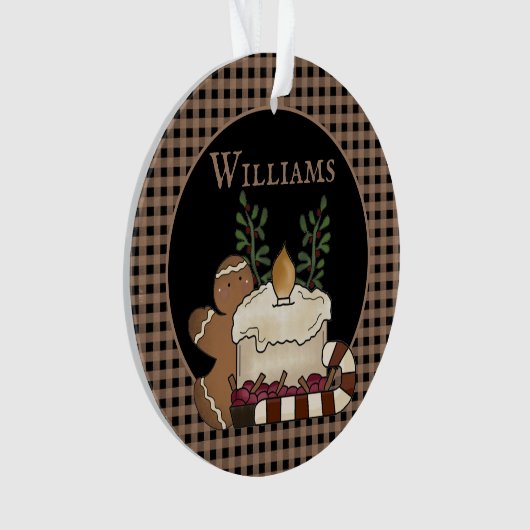 Primitive Country Candle & Goodies Naam Kerst Ornament (voorkant)