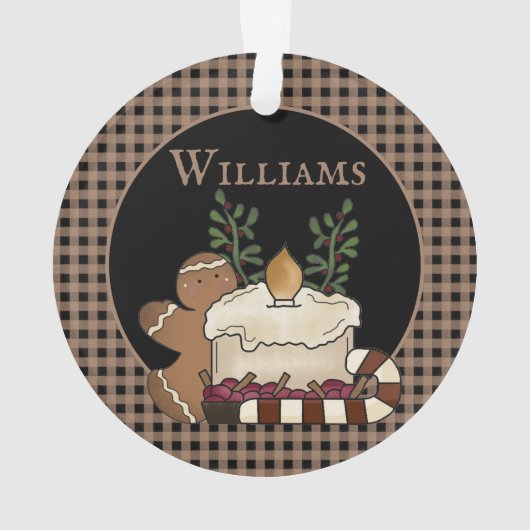 Primitive Country Candle & Goodies Naam Kerst Ornament (achterkant)