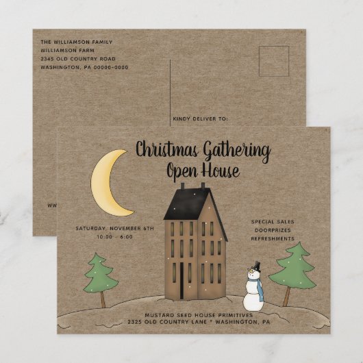 Primitive Country Open House Holiday Briefkaart (Voorkant / Achterkant)