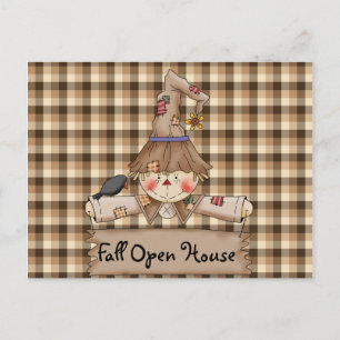 Primitive Country Scarecrow Herfst Open House Kaar Briefkaart