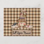 Primitive Country Scarecrow Herfst Open House Kaar Briefkaart (Voorkant)
