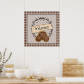 Primitive Country Sunflower Welcome Wreater Poster (Keuken)