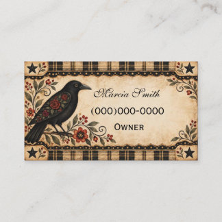 Primitive Crow & Roses Folk Art Visitekaartje