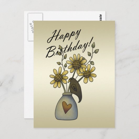 Primitive Crows Zonnebloemen Verjaardag Briefkaart (Voorkant / Achterkant)