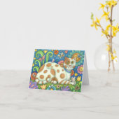 PRIMITIVE FOLK ART KAT, CAT NOTE KAART leeg (Gele Bloem)