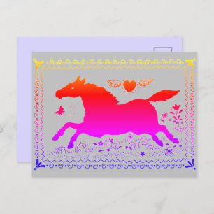 PRIMITIVE FOLK ART RUNNING HORSE EQUINE SILHOUETTE BRIEFKAART