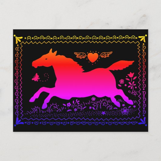 PRIMITIVE FOLK ART RUNNING HORSE EQUINE SILHOUETTE BRIEFKAART (Voorkant)