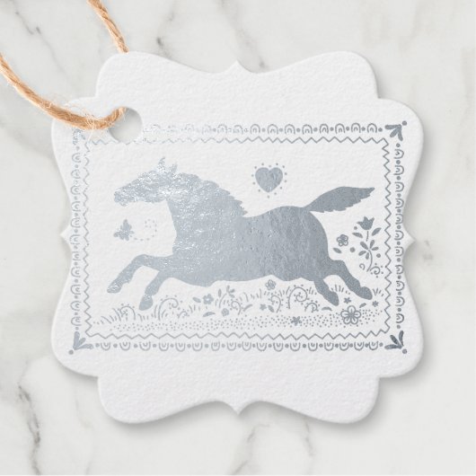 PRIMITIVE FOLK ART RUNNING HORSE, SILHOUETTE BEDANKJES LABELS (Voorkant)