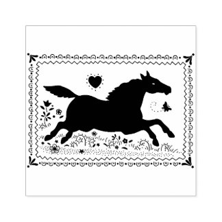 PRIMITIVE FOLK ART RUNNING HORSE, SILHOUETTE RUBBERSTEMPEL