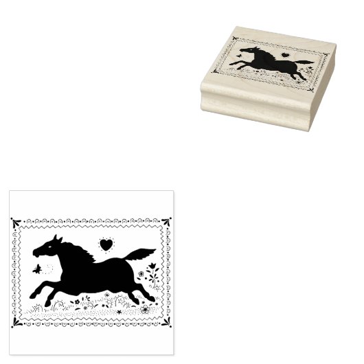 PRIMITIVE FOLK ART RUNNING HORSE, SILHOUETTE RUBBERSTEMPEL (Gestempeld)