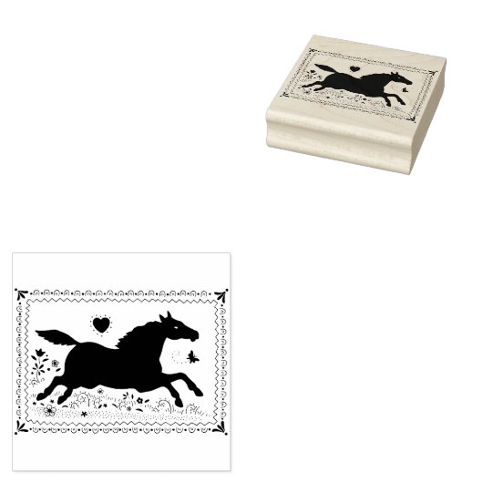 PRIMITIVE FOLK ART RUNNING HORSE, SILHOUETTE RUBBERSTEMPEL (Gestempeld)