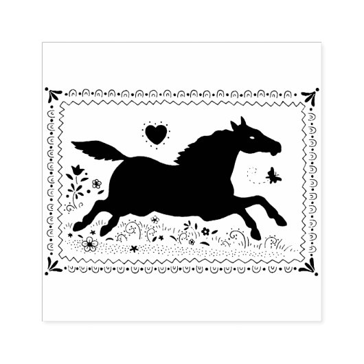 PRIMITIVE FOLK ART RUNNING HORSE, SILHOUETTE RUBBERSTEMPEL (Afrduk)