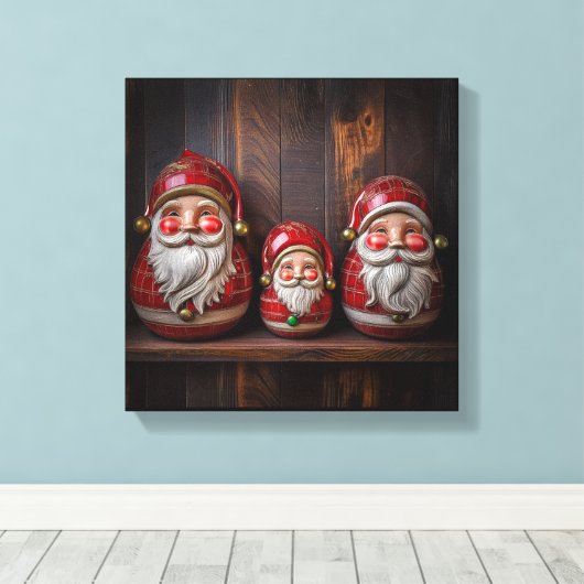 Primitive Folk Art Santa Claus Rustic Christmas Ca Canvas Afdruk (Insitu (Houten vloer))
