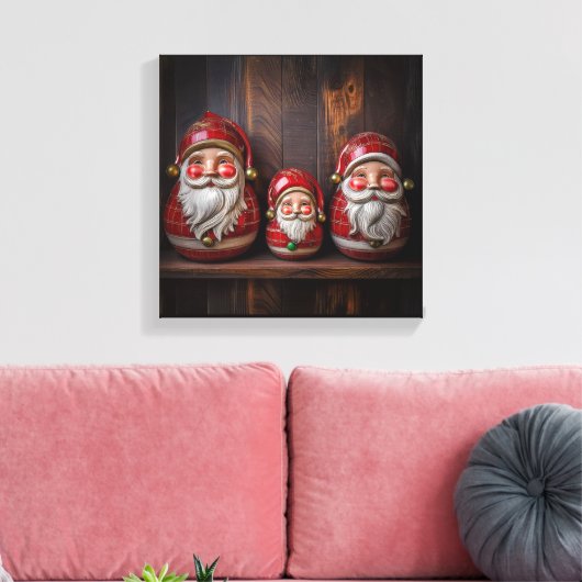 Primitive Folk Art Santa Claus Rustic Christmas Ca Canvas Afdruk (Insitu (Woonkamer))