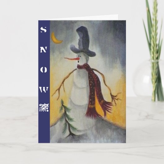 Primitive Folk Art Snowman Feestdagen Kaart (Voorkant)