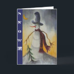 Primitive Folk Art Snowman Feestdagen Kaart<br><div class="desc">Originele kunst in acryl op papier. Showman heeft een primitief folkletsvloed; gekleed in een bovenste hoed en rode sjaal.</div>