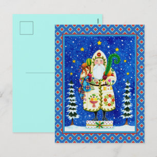 PRIMITIVE FOLKART BALTIMORE QUILT FATHER CHRISTMAS FEESTDAGENKAART