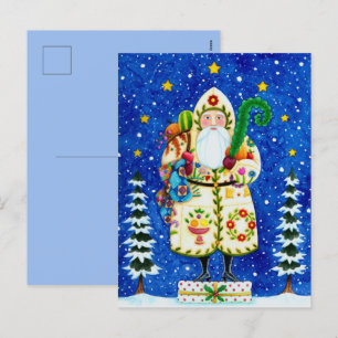 PRIMITIVE FOLKART BALTIMORE QUILT FATHER CHRISTMAS FEESTDAGENKAART