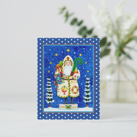 PRIMITIVE FOLKART BALTIMORE QUILT FATHER CHRISTMAS FEESTDAGENKAART (Staand voorkant)