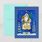 PRIMITIVE FOLKART BALTIMORE QUILT FATHER CHRISTMAS FEESTDAGENKAART (Voorkant / Achterkant)