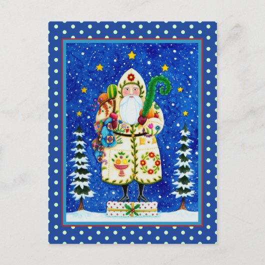 PRIMITIVE FOLKART BALTIMORE QUILT FATHER CHRISTMAS FEESTDAGENKAART (Voorkant)