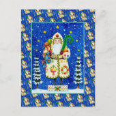 PRIMITIVE FOLKART BALTIMORE QUILT FATHER CHRISTMAS FEESTDAGENKAART (Voorkant)