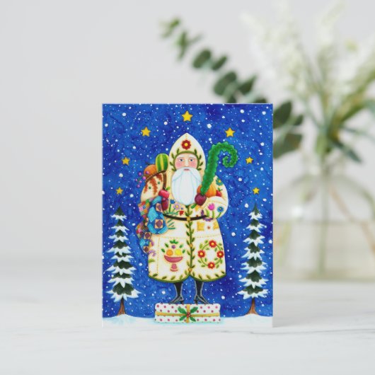 PRIMITIVE FOLKART BALTIMORE QUILT FATHER CHRISTMAS FEESTDAGENKAART (Staand voorkant)