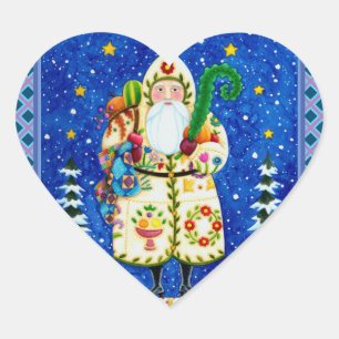 PRIMITIVE FOLKART BALTIMORE QUILT FATHER CHRISTMAS HART STICKER