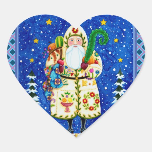 PRIMITIVE FOLKART BALTIMORE QUILT FATHER CHRISTMAS HART STICKER (Voorkant)