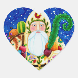 PRIMITIVE FOLKART BALTIMORE QUILT FATHER CHRISTMAS HART STICKER