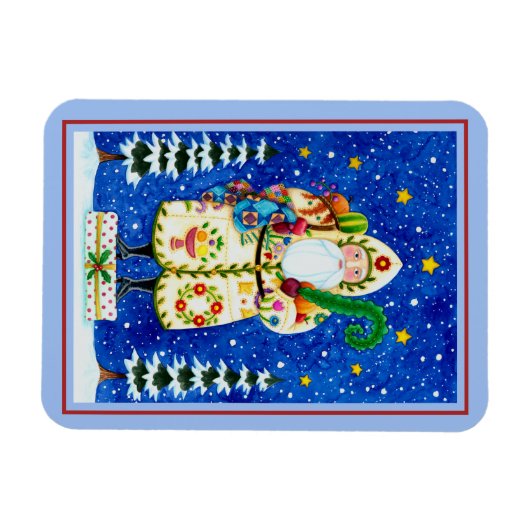 PRIMITIVE FOLKART BALTIMORE QUILT FATHER CHRISTMAS MAGNEET (Horizontaal)