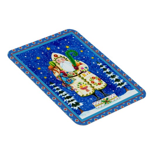 PRIMITIVE FOLKART BALTIMORE QUILT FATHER CHRISTMAS MAGNEET (Rechterzijde)