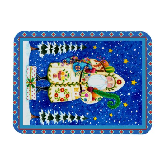 PRIMITIVE FOLKART BALTIMORE QUILT FATHER CHRISTMAS MAGNEET (Horizontaal)