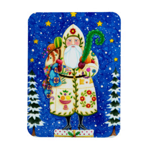 PRIMITIVE FOLKART BALTIMORE QUILT FATHER CHRISTMAS MAGNEET