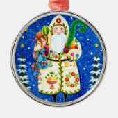 PRIMITIVE FOLKART BALTIMORE QUILT FATHER CHRISTMAS METALEN ORNAMENT (Voorkant)