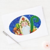 PRIMITIVE FOLKART BALTIMORE QUILT FATHER CHRISTMAS OVALE STICKER (Envelop)