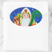 PRIMITIVE FOLKART BALTIMORE QUILT FATHER CHRISTMAS OVALE STICKER (Tas)