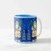 PRIMITIVE FOLKART BALTIMORE QUILT FATHER CHRISTMAS TWEEKLEURIGE KOFFIEMOK (Voorkant rechts)