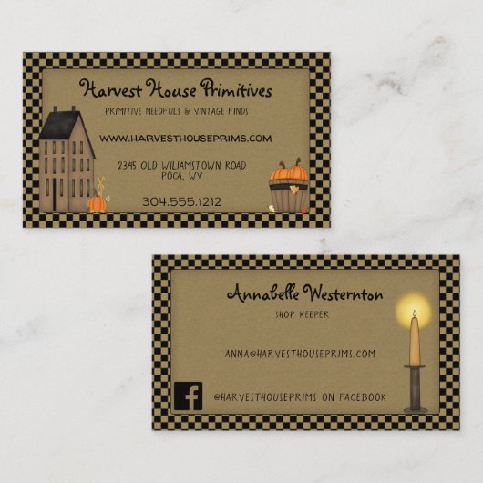 Primitive Harvest House Rustic Country Custom Visitekaartje (Voorkant / Achterkant)