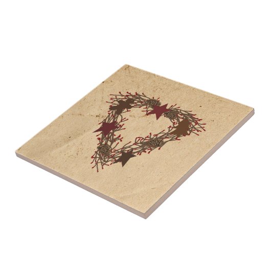 Primitive Holiday Wreatle Tile Tegeltje (Zijkant)