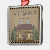 PRIMITIVE LOG CABIN FAMILY NAME PERSONALISEERD METALEN ORNAMENT (Links)