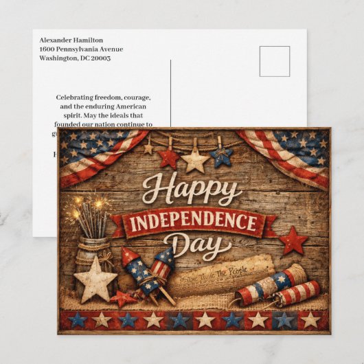 Primitive Rustic Independence Day Feestdagenkaart (Voorkant / Achterkant)