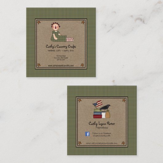 Primitive Rusty Stars Homespun Visitekaartje (Voorkant / Achterkant)