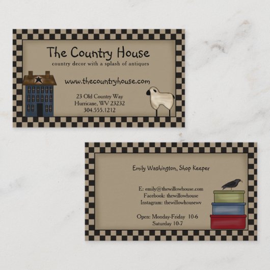 Primitive Saltbox House en Sheep Editable Visitekaartje (Voorkant / Achterkant)