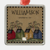 PRIMITIVE SALTBOX HOUSE FAMILIE NAME RUSTIC METALEN ORNAMENT (Voorkant)