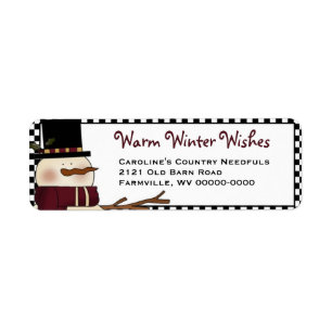 Primitive Snowman Retour Adres Label - Vakantie