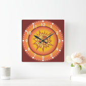 Primitive Tribal Sun Design Red Orange Glow Vierkante Klok (Huis)