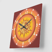 Primitive Tribal Sun Design Red Orange Glow Vierkante Klok (Hoek)